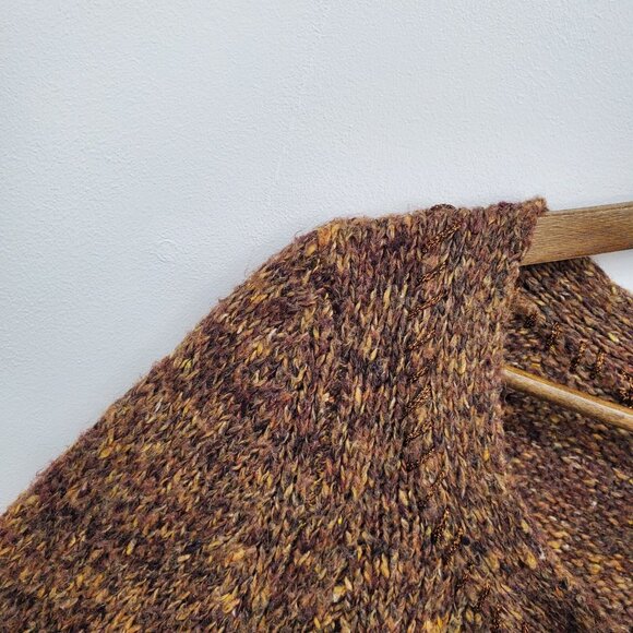 BKE Brown Marled Knit Sweater L 1/4 Button Up Long Sleeve Open Weave Boho - Picture 11 of 16